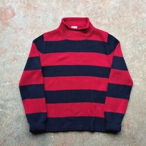 Quaker Marine Supply Mens Striped Turtleneck Sweater Red Navy Large